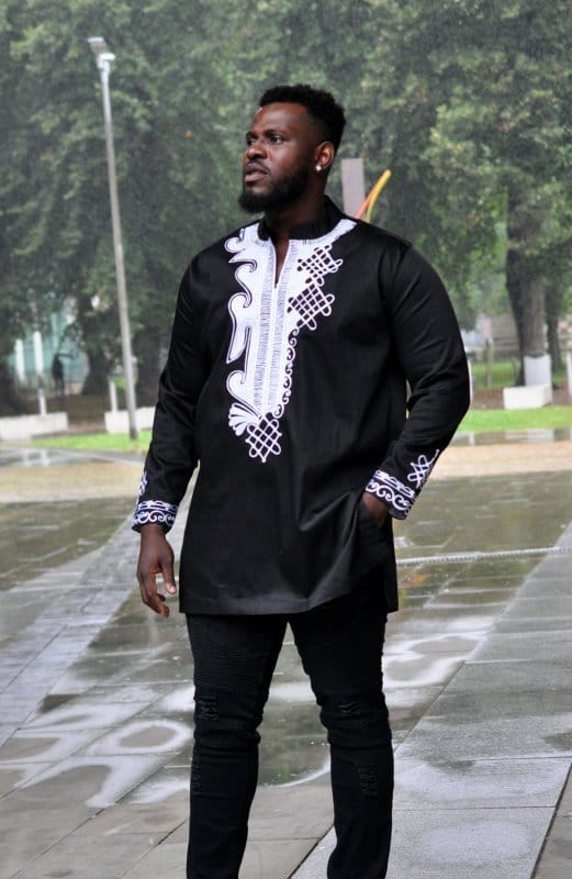 Femi Black & White African Embroidery Shirt - Image 2