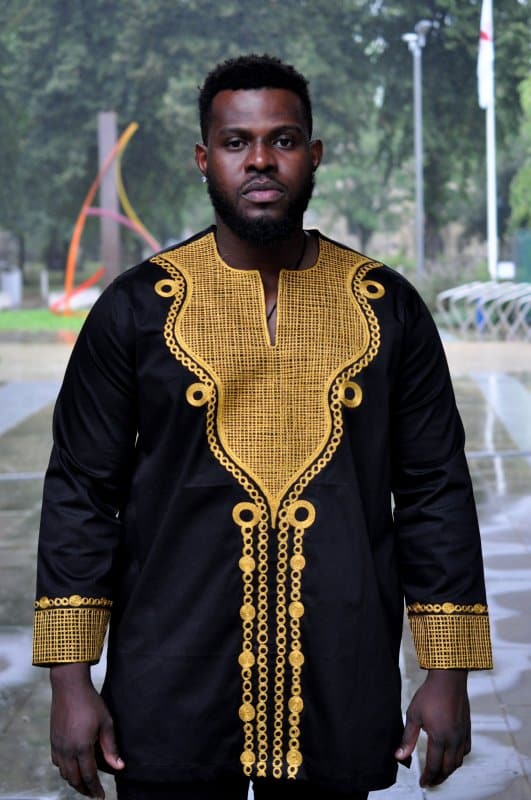 Emmanuel Black & Gold African Embroidery Shirt - Image 2