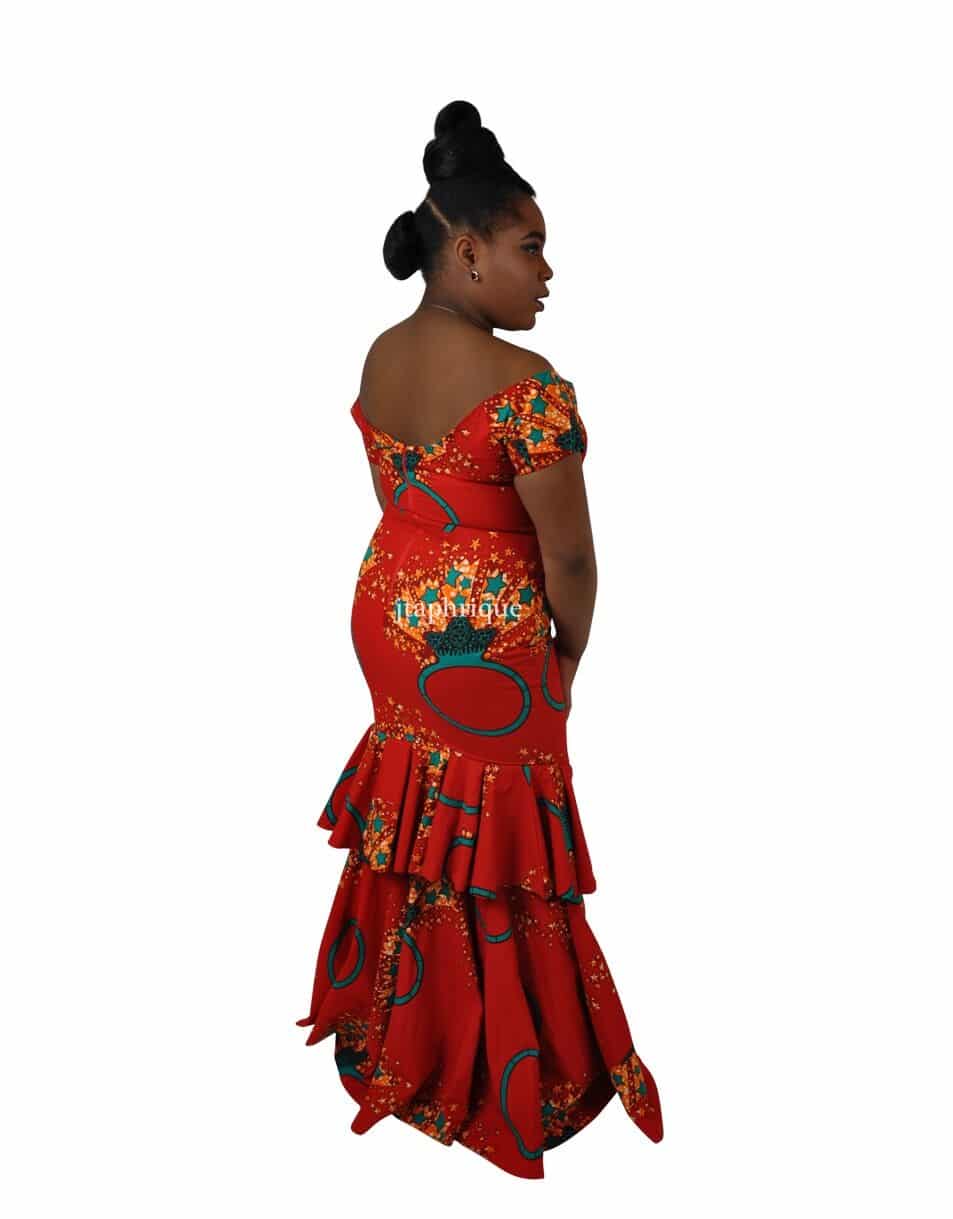 Red Star Print Ruffle Occasion Dress - Image 3