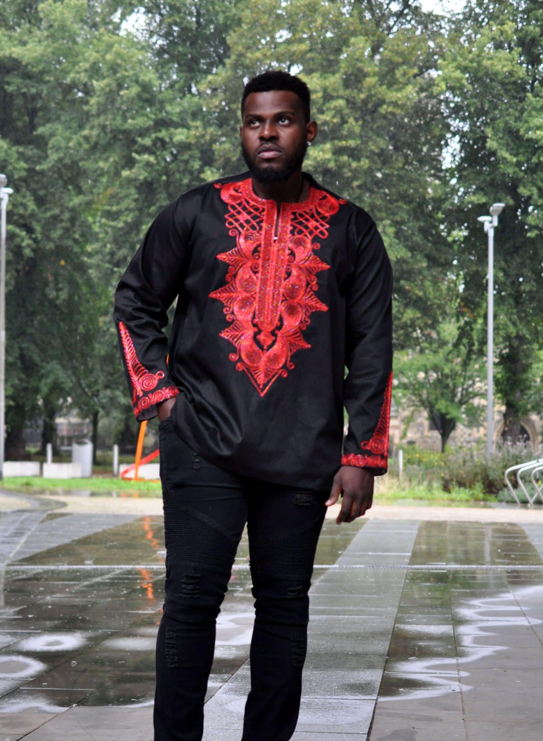 Adish Black & Red African Embroidery Shirt - Image 3