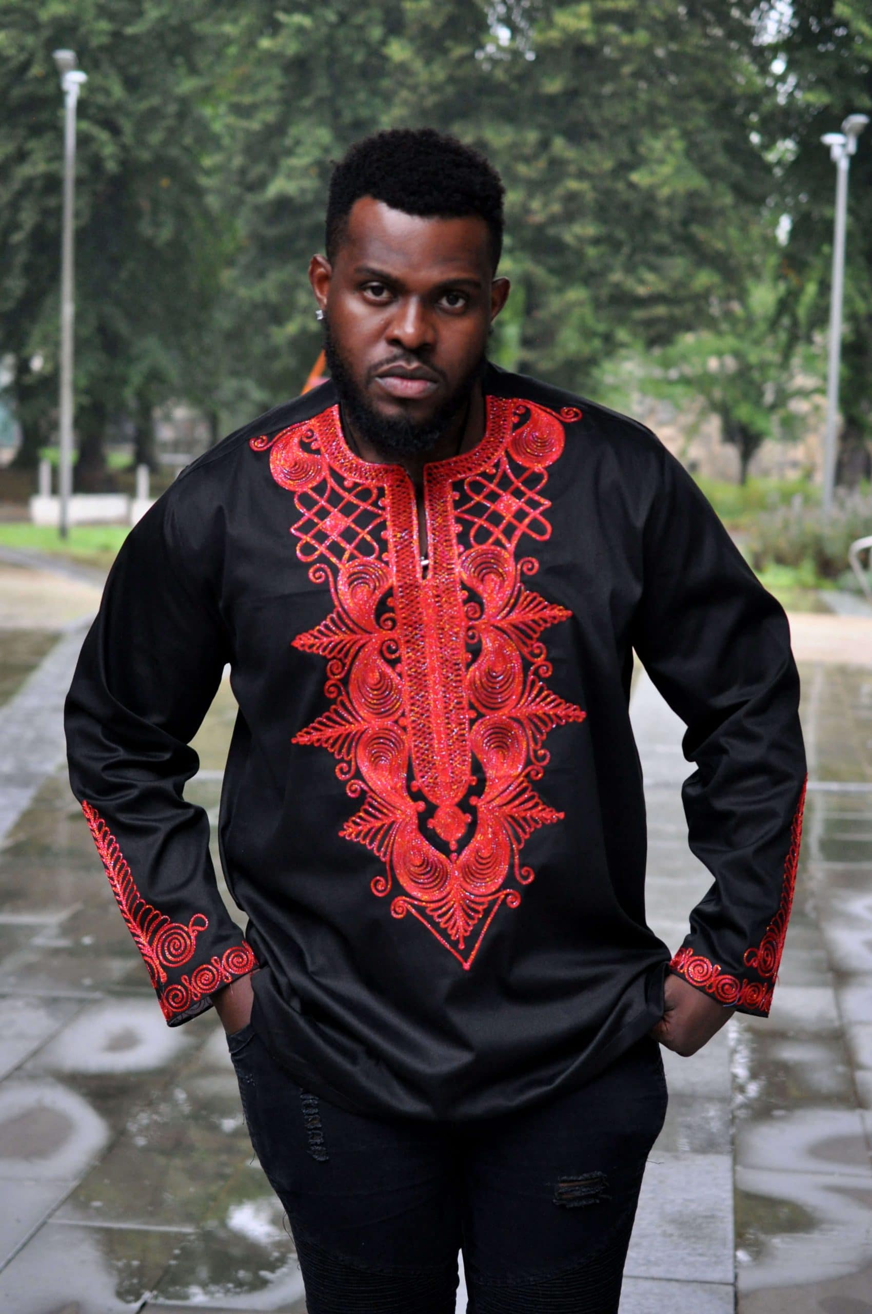 Adish Black & Red African Embroidery Shirt