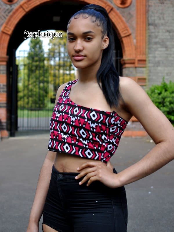 Liquorice African Print One Shoulder Crop Top - Image 4