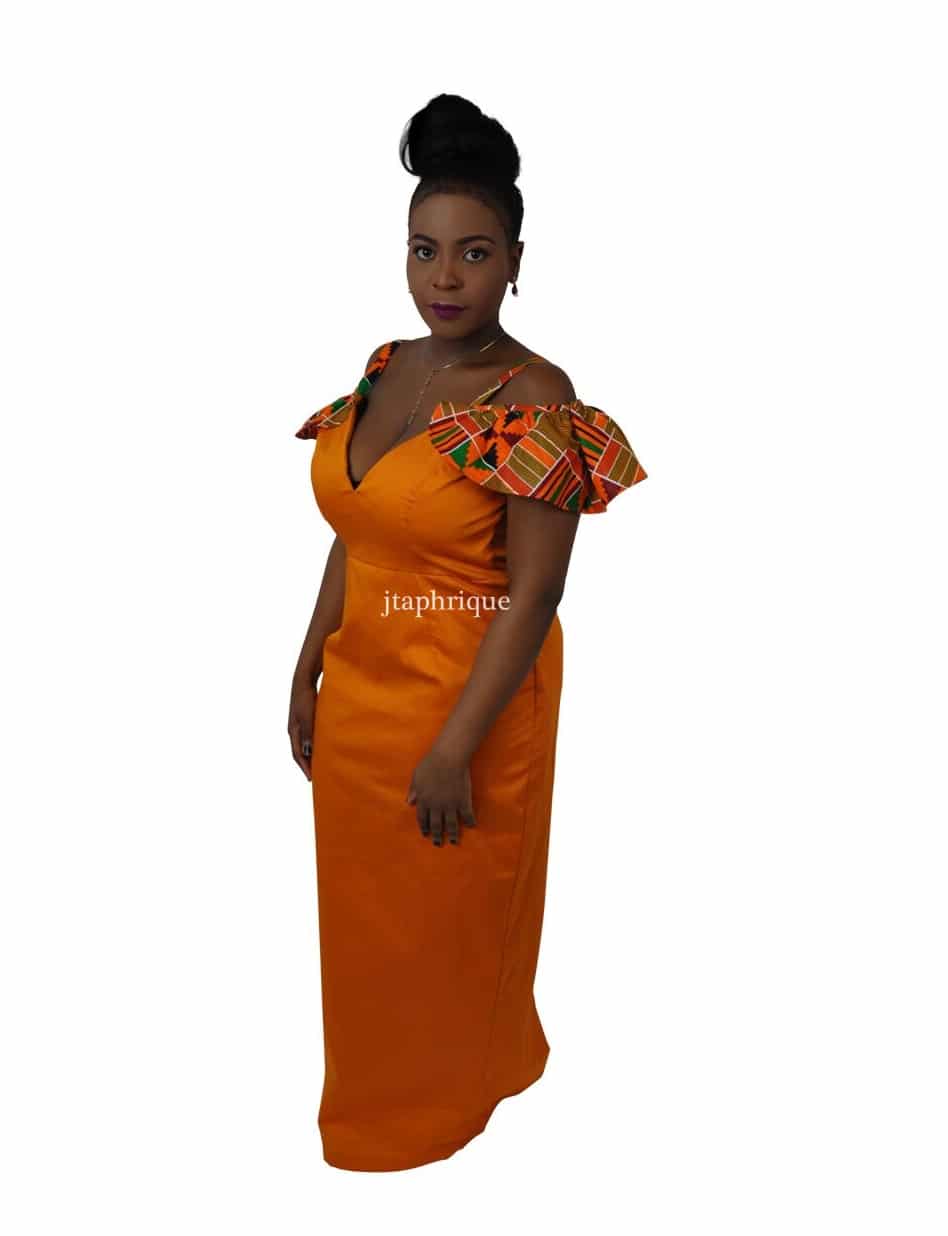 Orange & Kente Ruffle Fusion Occasion Dress - Image 4