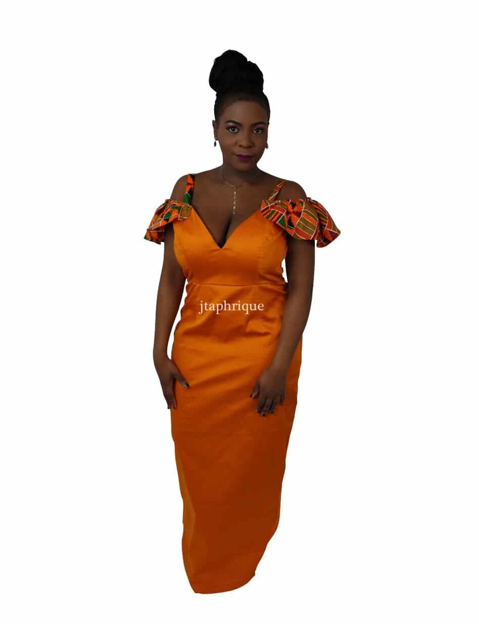 Orange & Kente Ruffle Fusion Occasion Dress