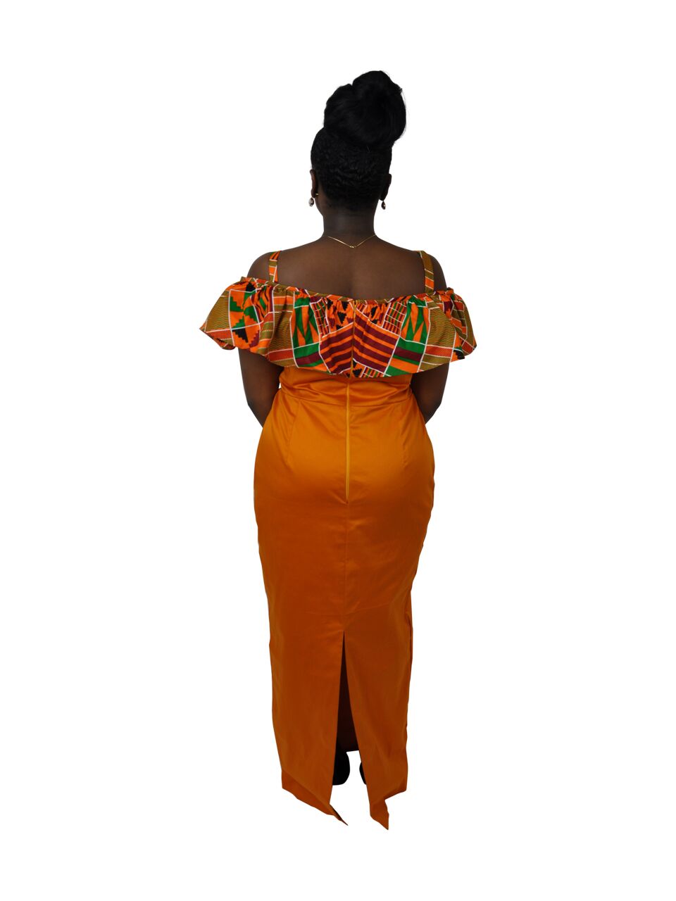 Orange & Kente Ruffle Fusion Occasion Dress - Image 5