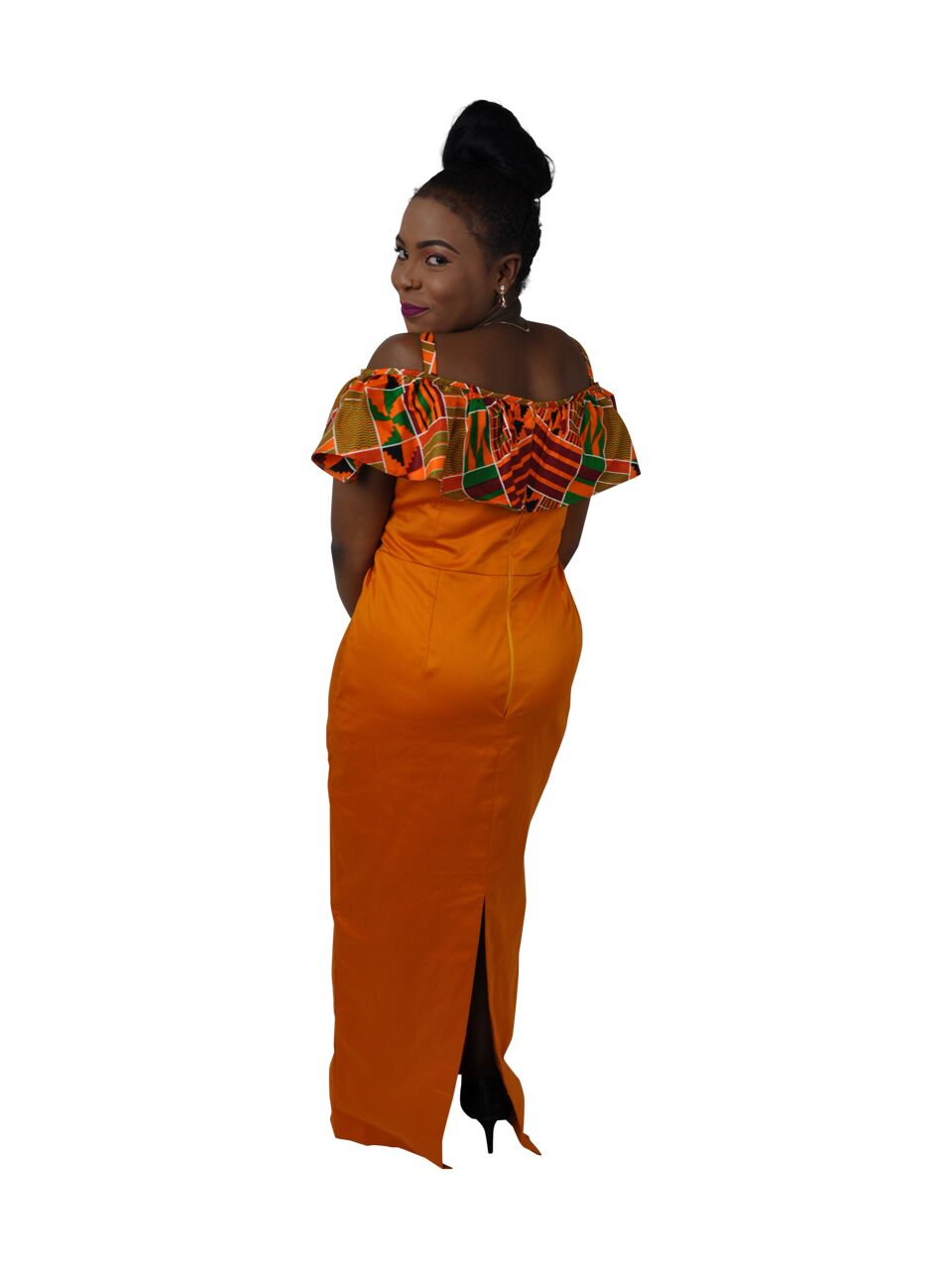 Orange & Kente Ruffle Fusion Occasion Dress - Image 2