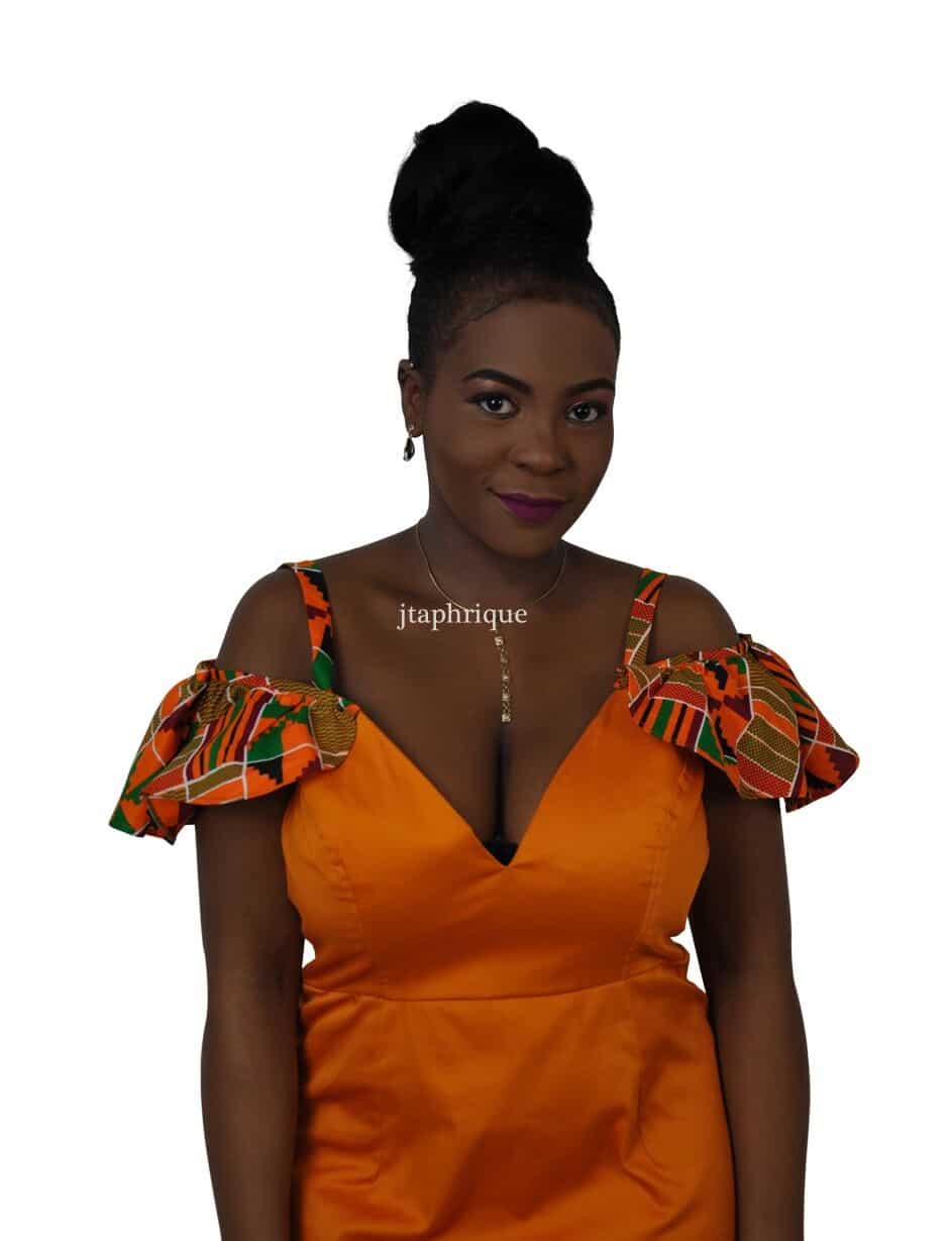 Orange & Kente Ruffle Fusion Occasion Dress - Image 3