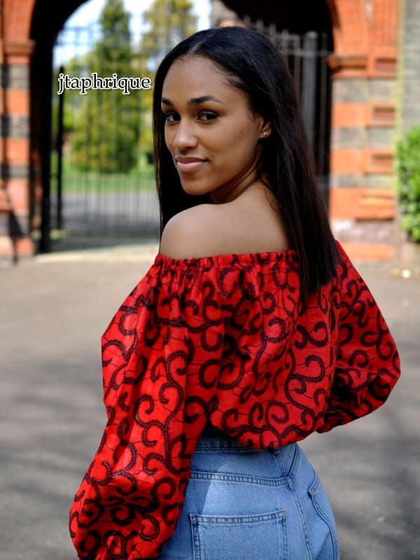 Ravishing Red Ankara African Print Off Shoulder Crop Top