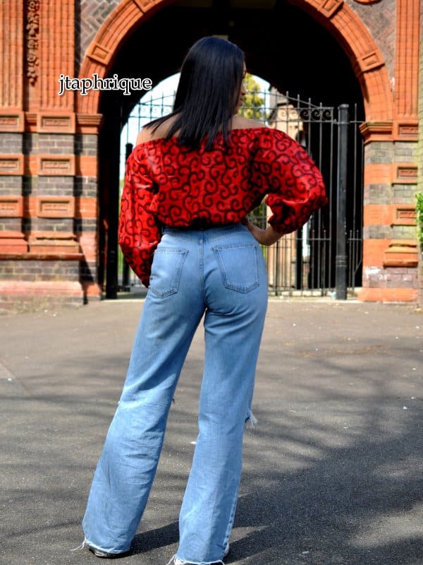 Ravishing Red Ankara African Print Off Shoulder Crop Top - Image 4