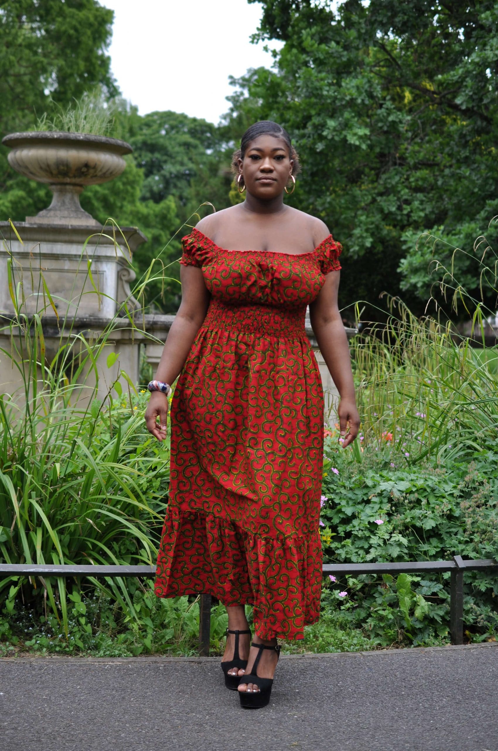 Red & Gold African Print Maxi Dress