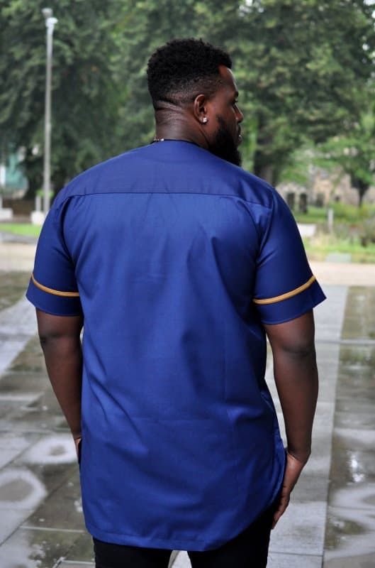 Blue Short Sleeved African Embroidery Shirt - Image 3