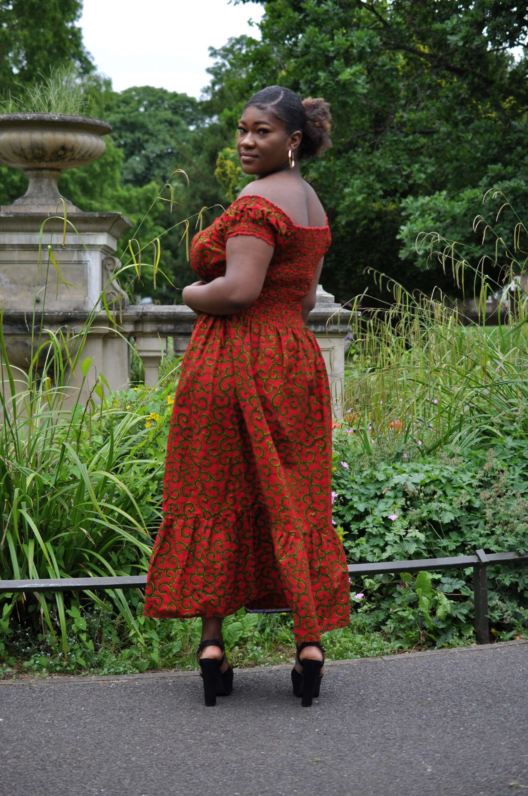 Red & Gold African Print Maxi Dress - Image 4