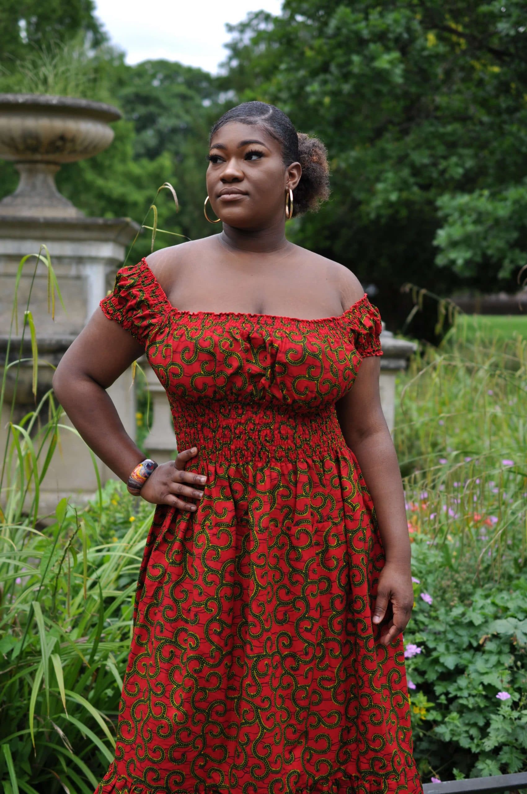 Red & Gold African Print Maxi Dress - Image 2