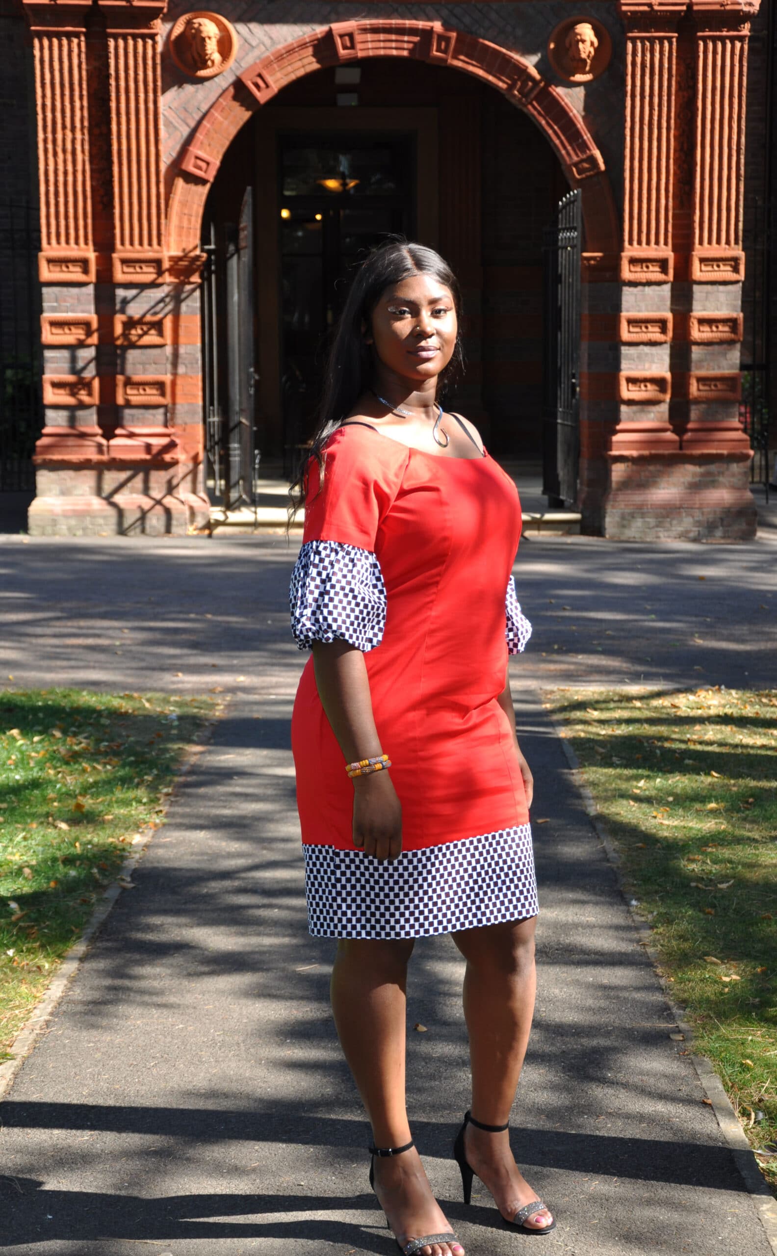 Red Polished Cotton Ankara Checker Dress