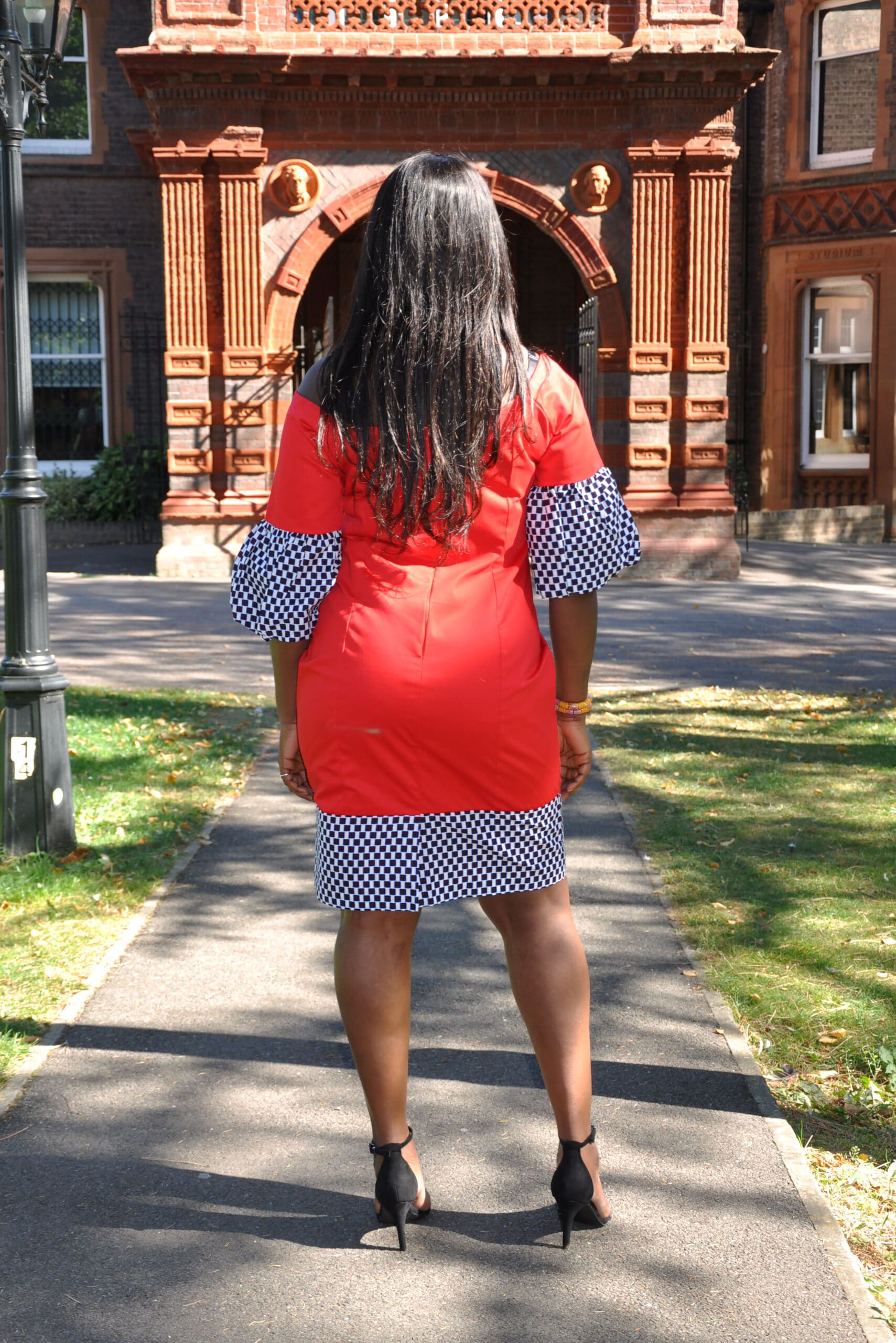 Red Polished Cotton Ankara Checker Dress - Image 2