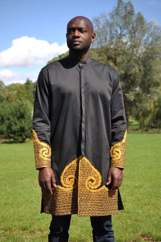 Wole Long Black & Gold African Embroidery Shirt