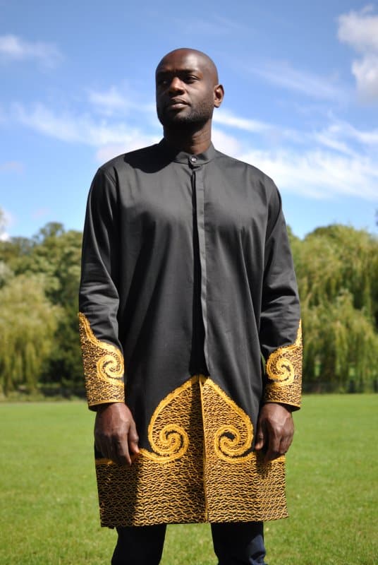 Wole Long Black & Gold African Embroidery Shirt - Image 4