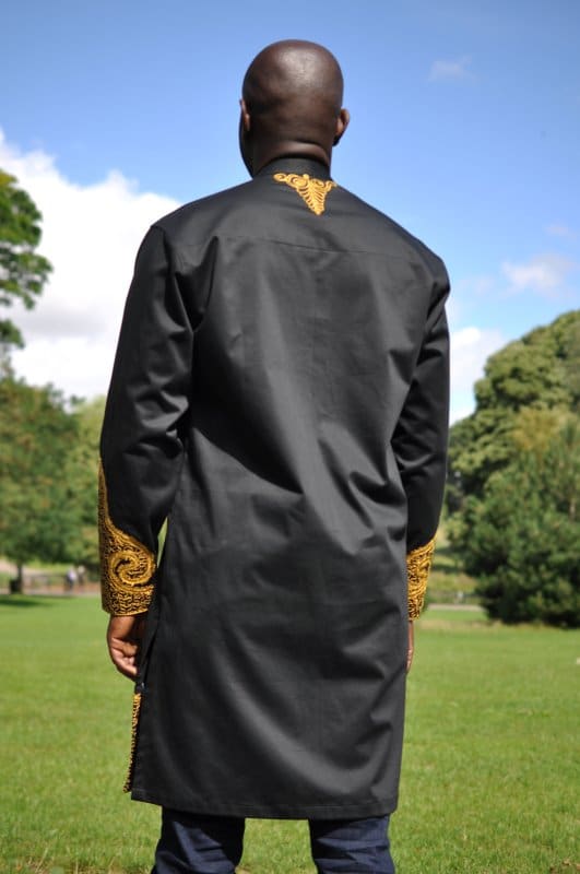 Wole Long Black & Gold African Embroidery Shirt - Image 3