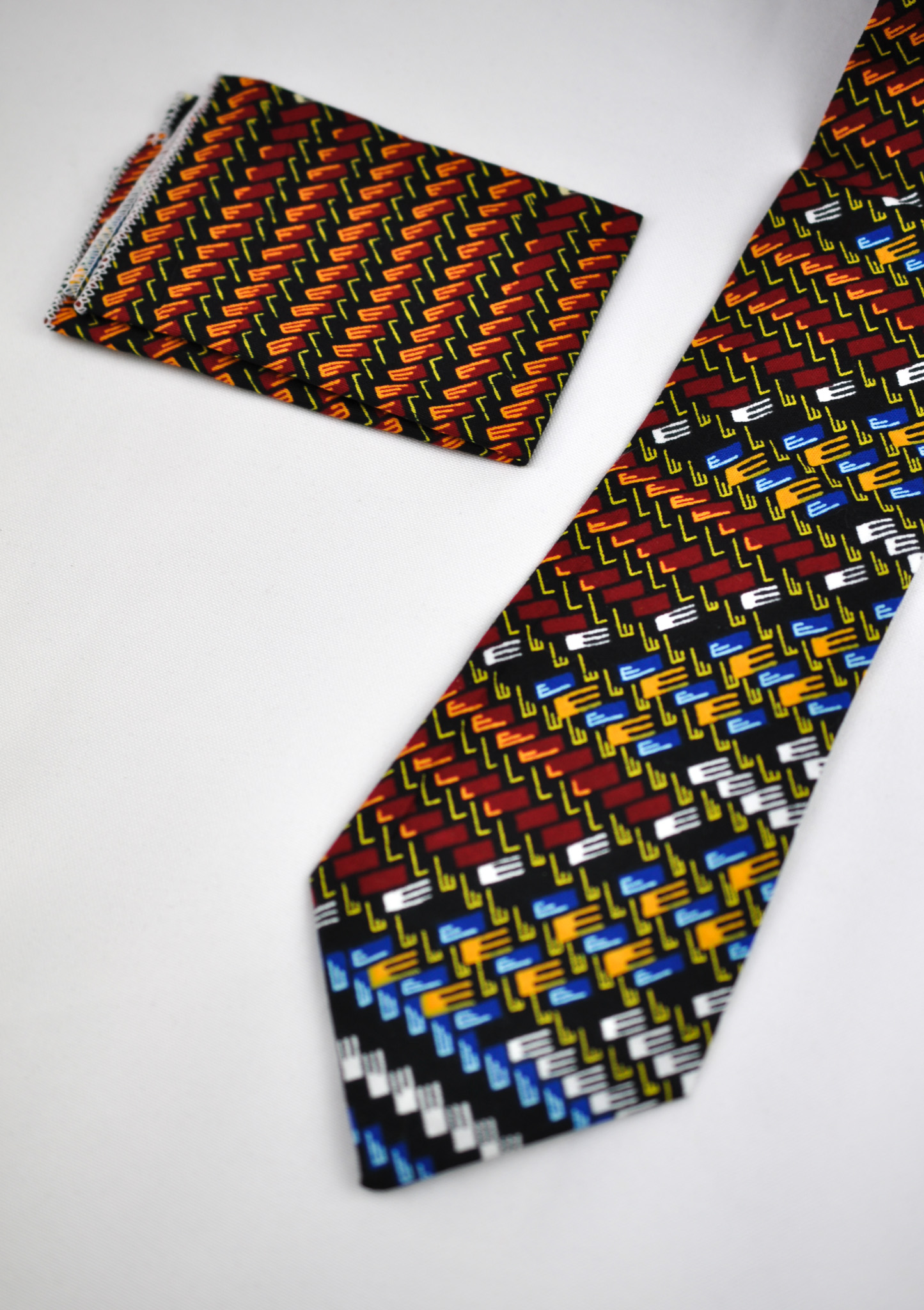 Handcrafted Ash Brown Ankara Tie & Handkerchief Sets - Image 3