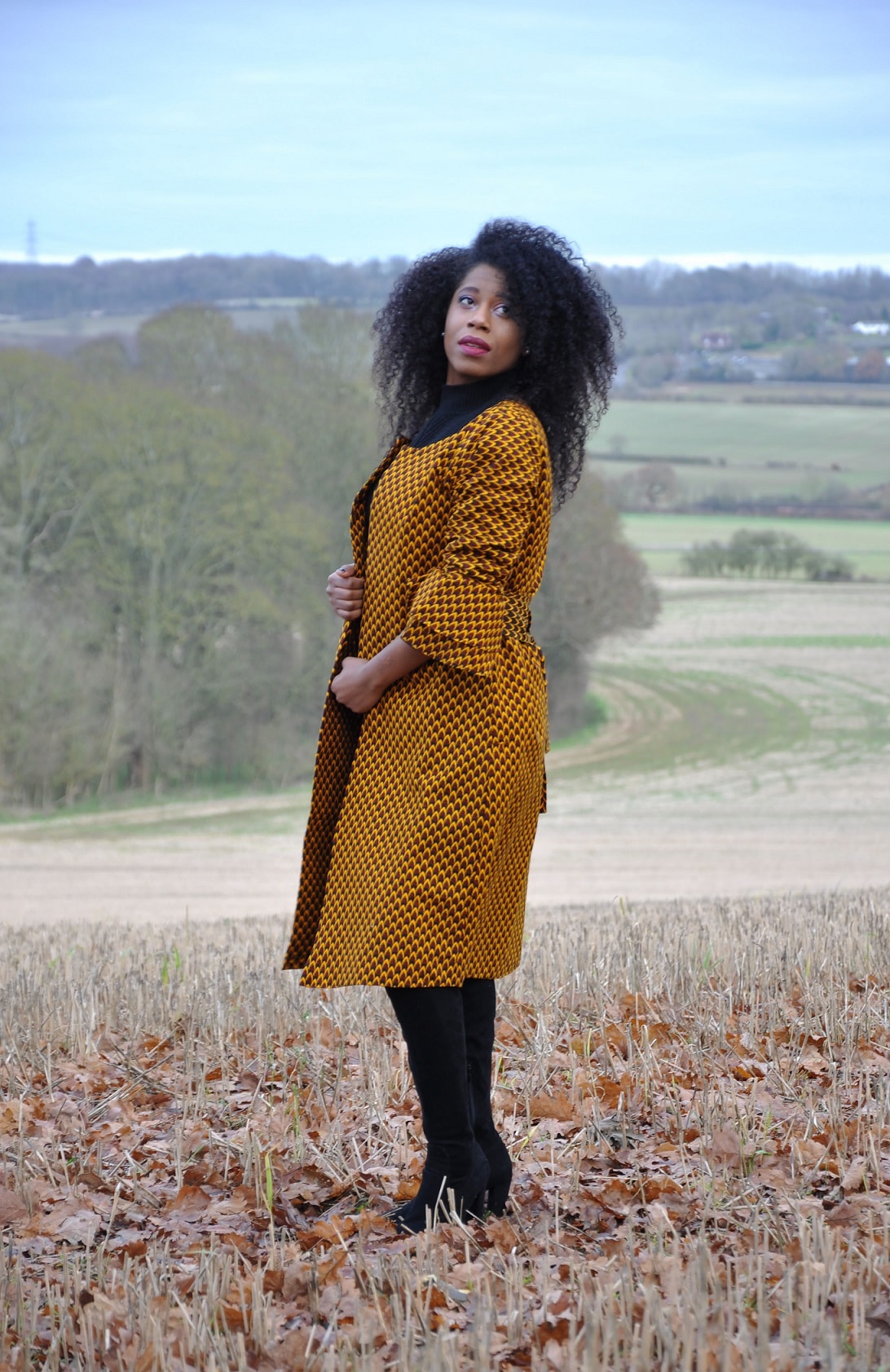 Mustard Ruffle Sleeve Trench Coat - Image 3