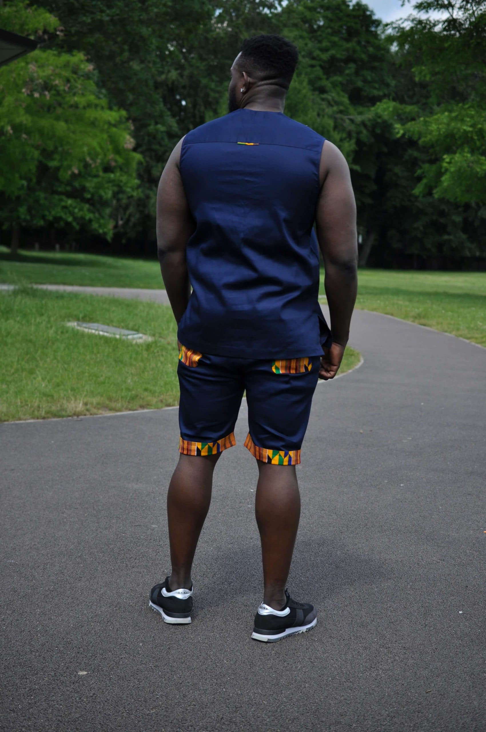 Blue & African Print Trim Short Pants Matching Set / Co-ord - Image 5