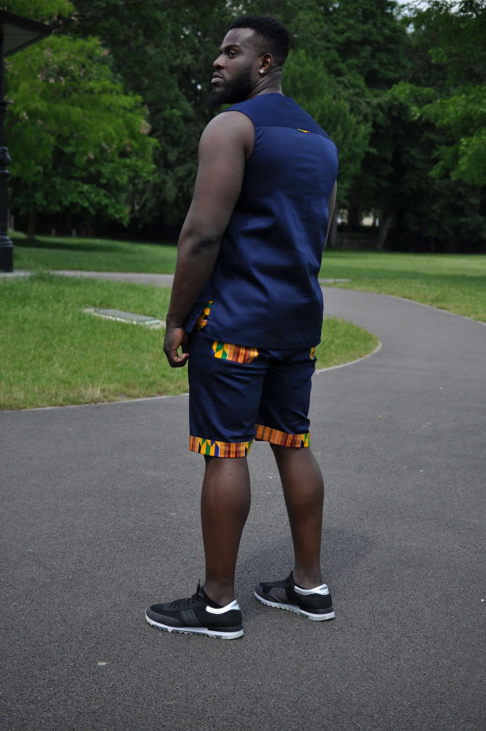 Blue & African Print Trim Short Pants Matching Set / Co-ord - Image 6