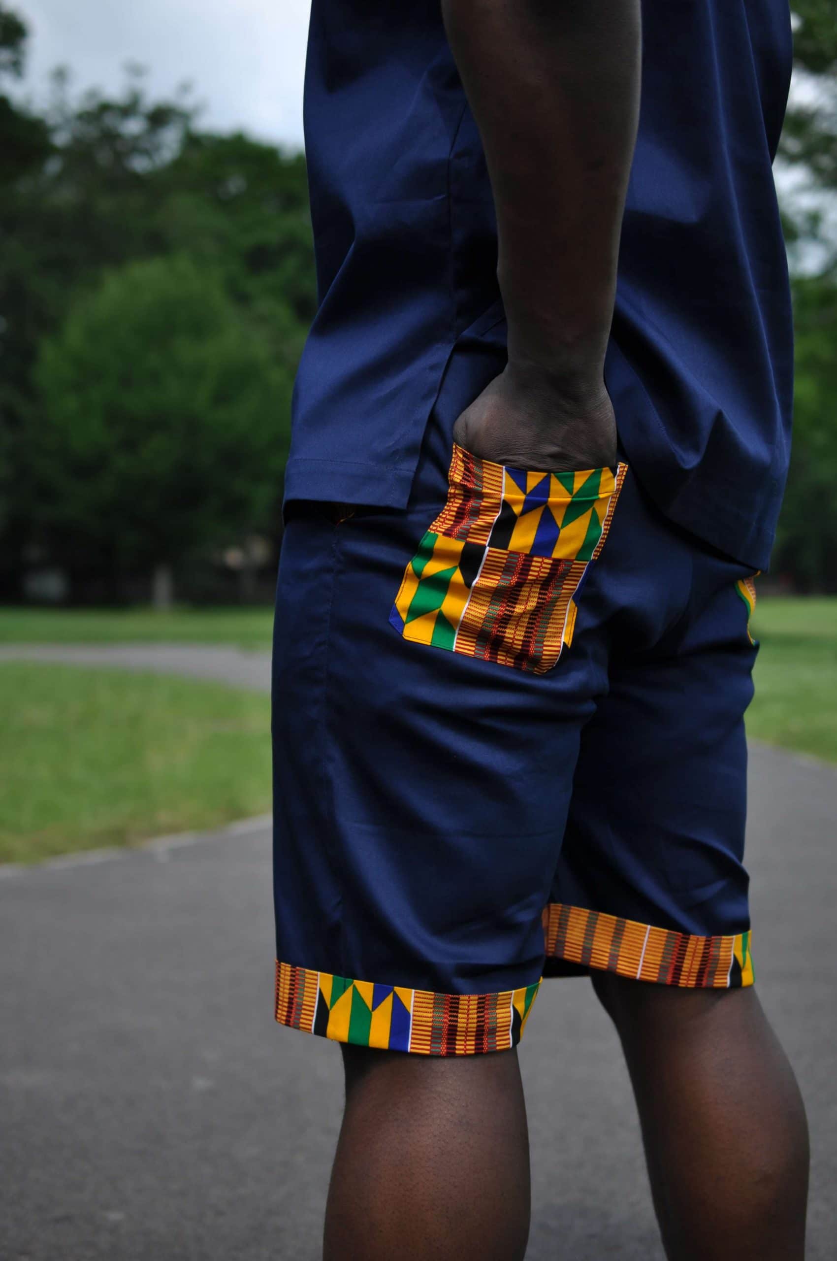 Blue & African Print Trim Short Pants Matching Set / Co-ord - Image 3