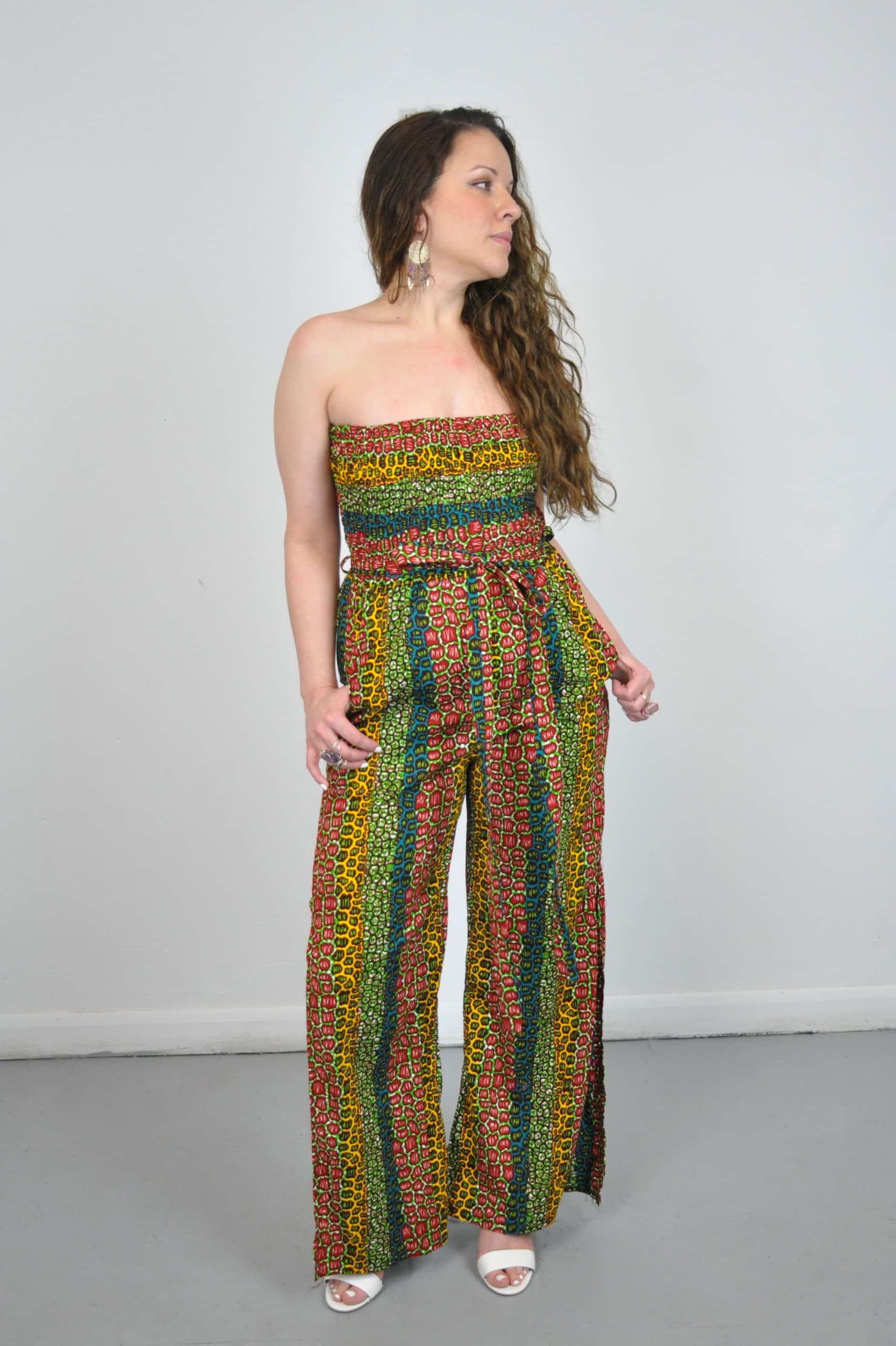 Sina Stunning Leopard Ankara Print Bandeau Slit Jumpsuit - Image 10