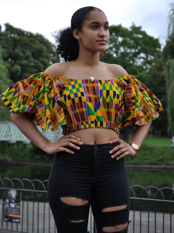 African Print Butterfly Sleeve Crop Top