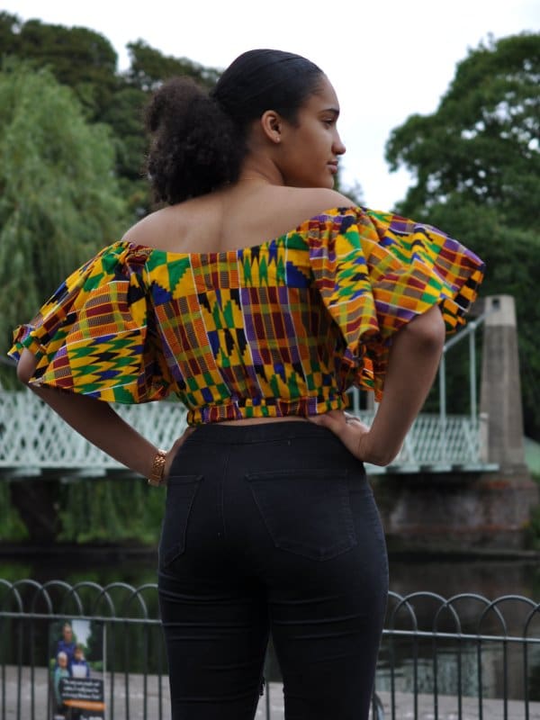 African Print Butterfly Sleeve Crop Top - Image 3