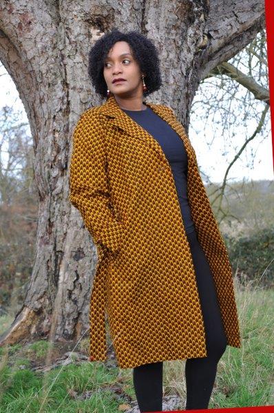 Mustard African Ankara Print Trench Coat - Image 3