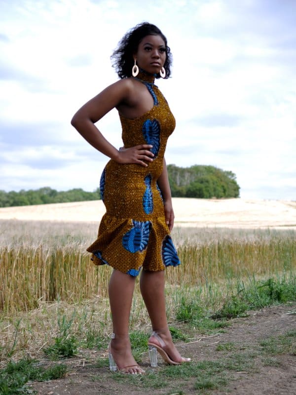 African Print Halter Bodycon Midi Dress - Image 3