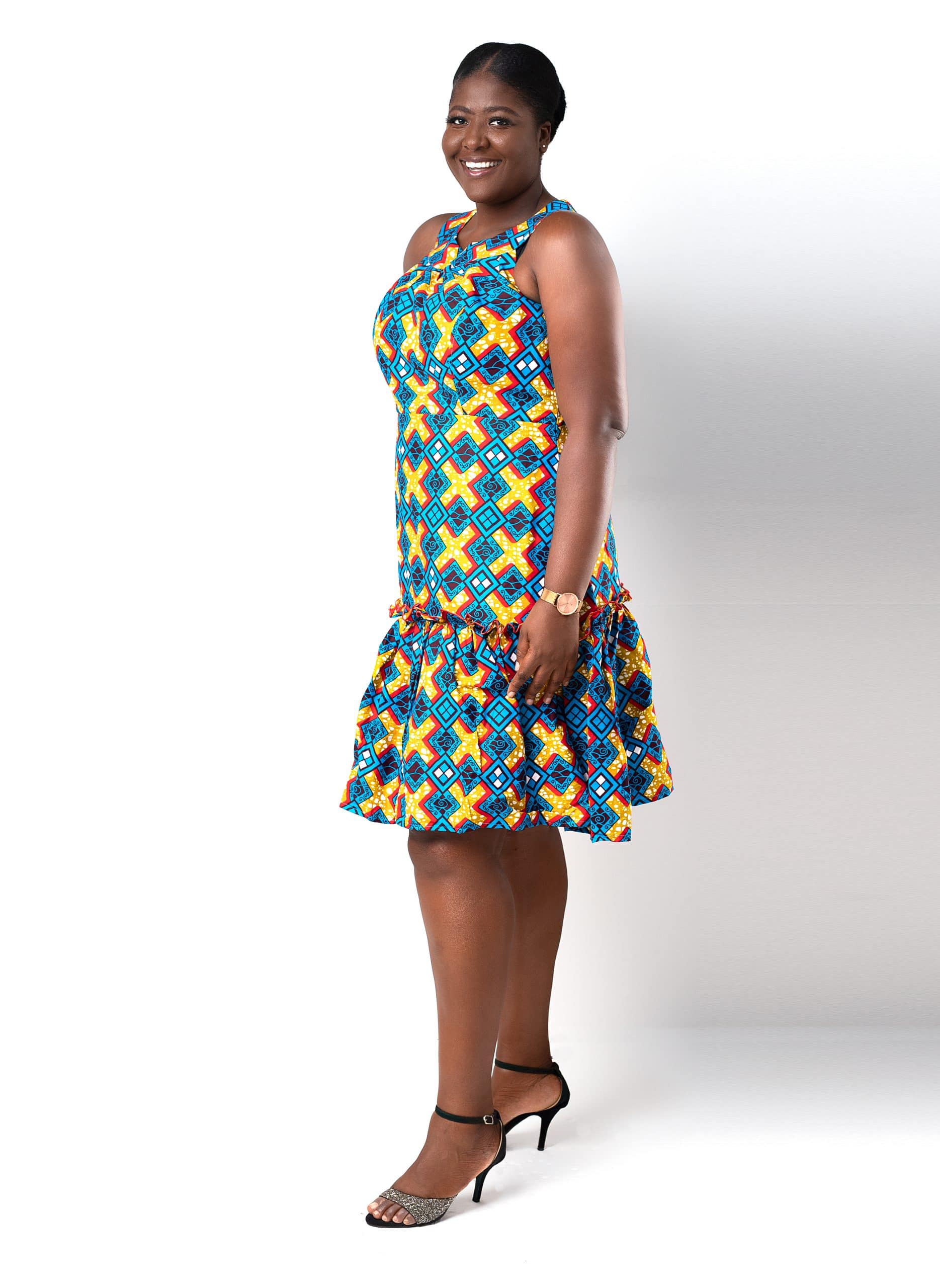 Abdallah Ankara African Print Sleeveless Flared Hem Dress - Image 2