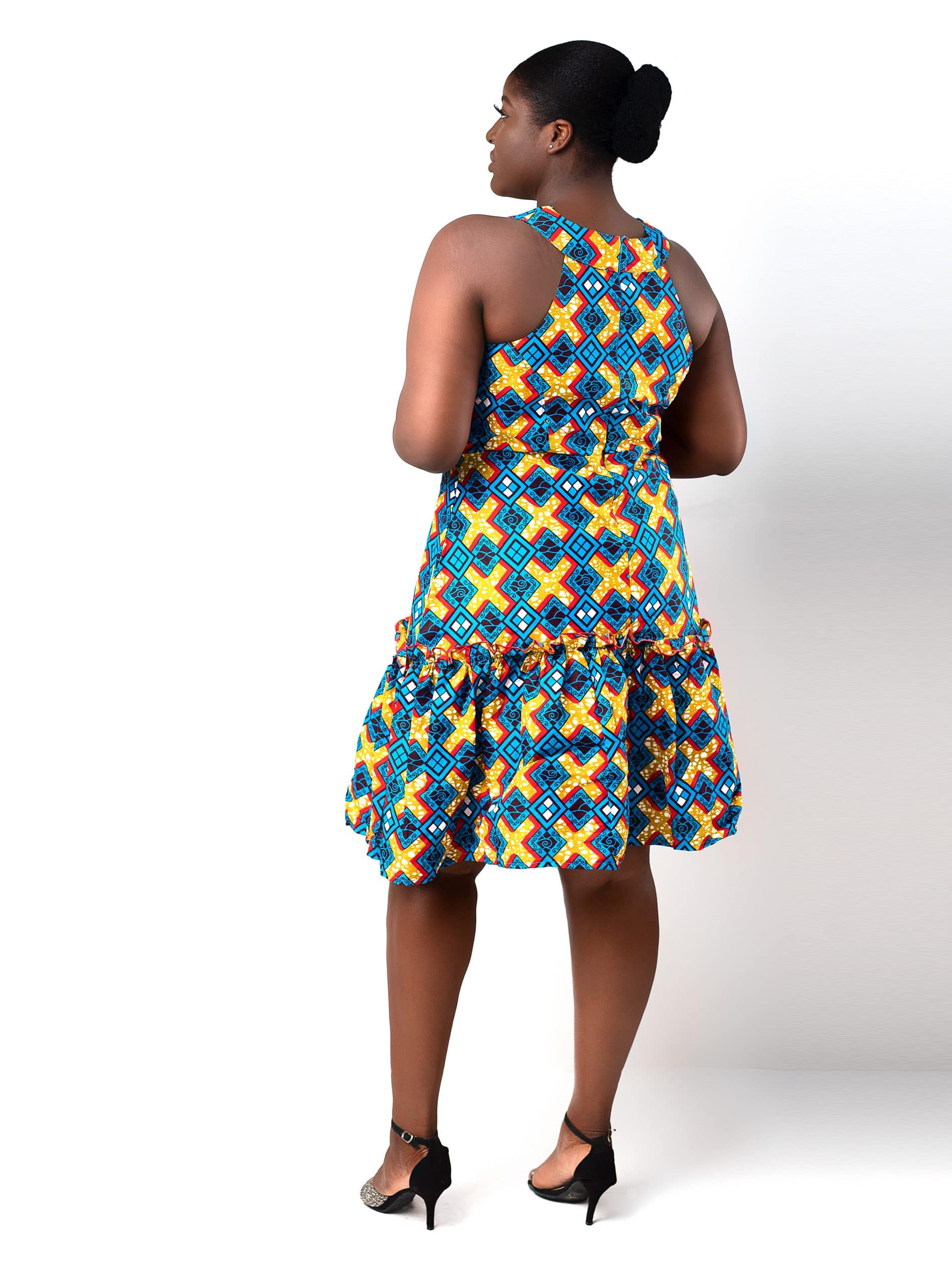 Abdallah Ankara African Print Sleeveless Flared Hem Dress - Image 4