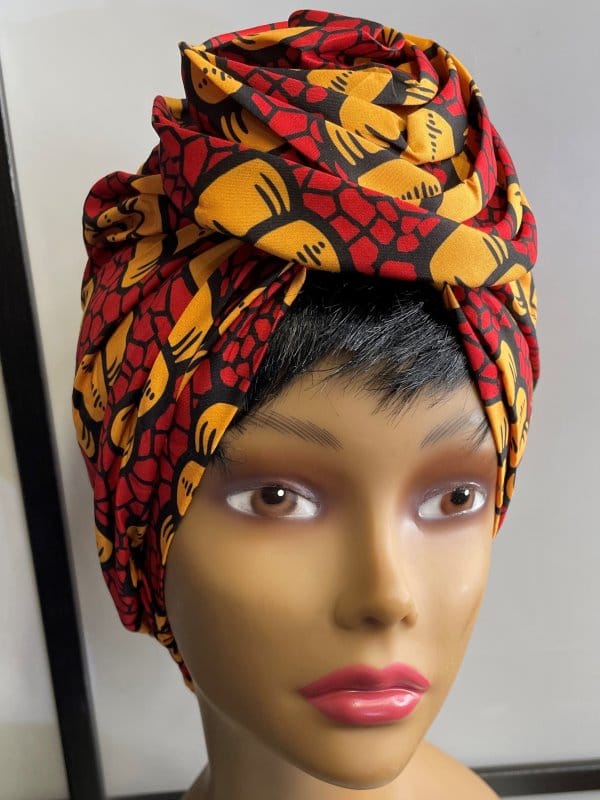 Red & Yellow African Print Knot Beautiful Head Wrap Turban