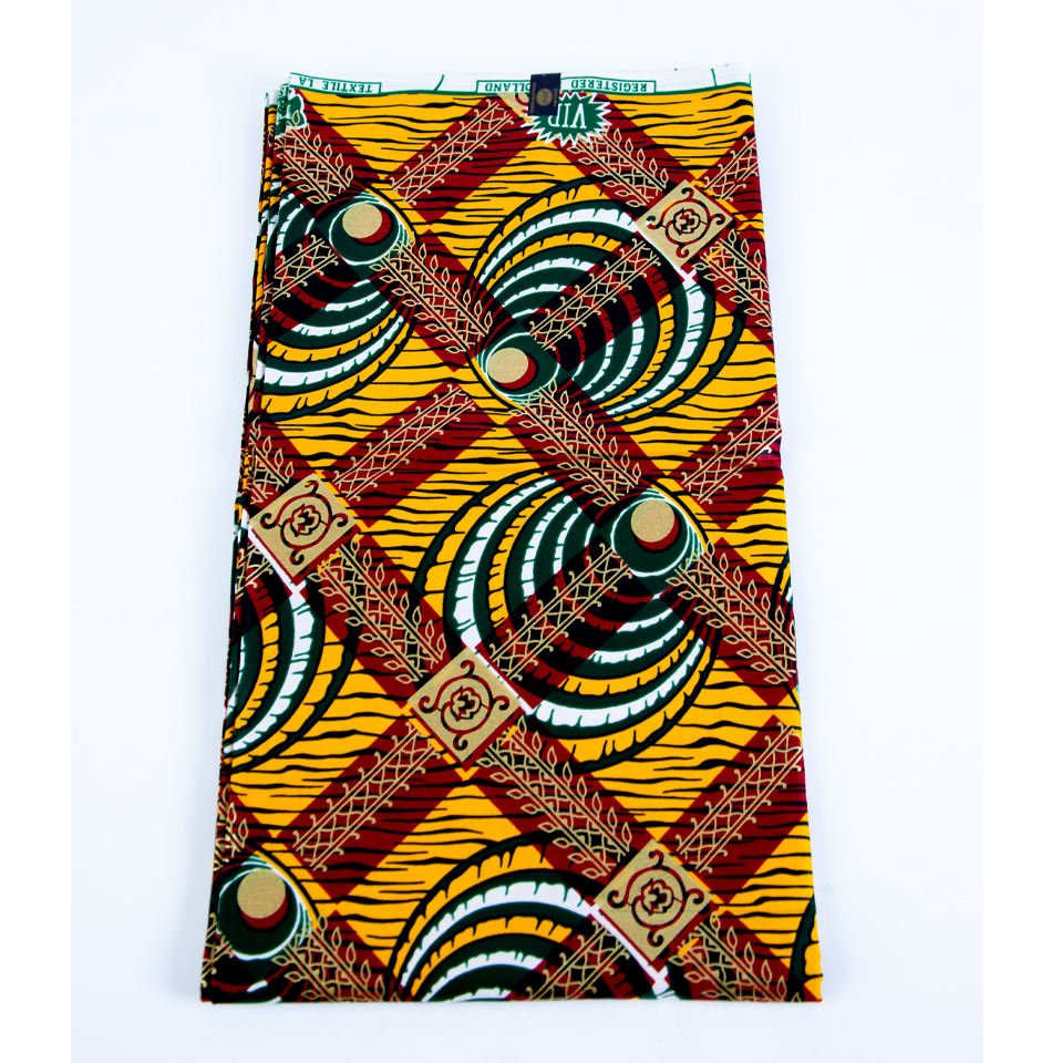 Authentic African Ankara Yellow and Red Abstract Fabric - Image 3