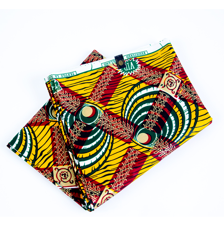 Authentic African Ankara Yellow and Red Abstract Fabric - Image 2