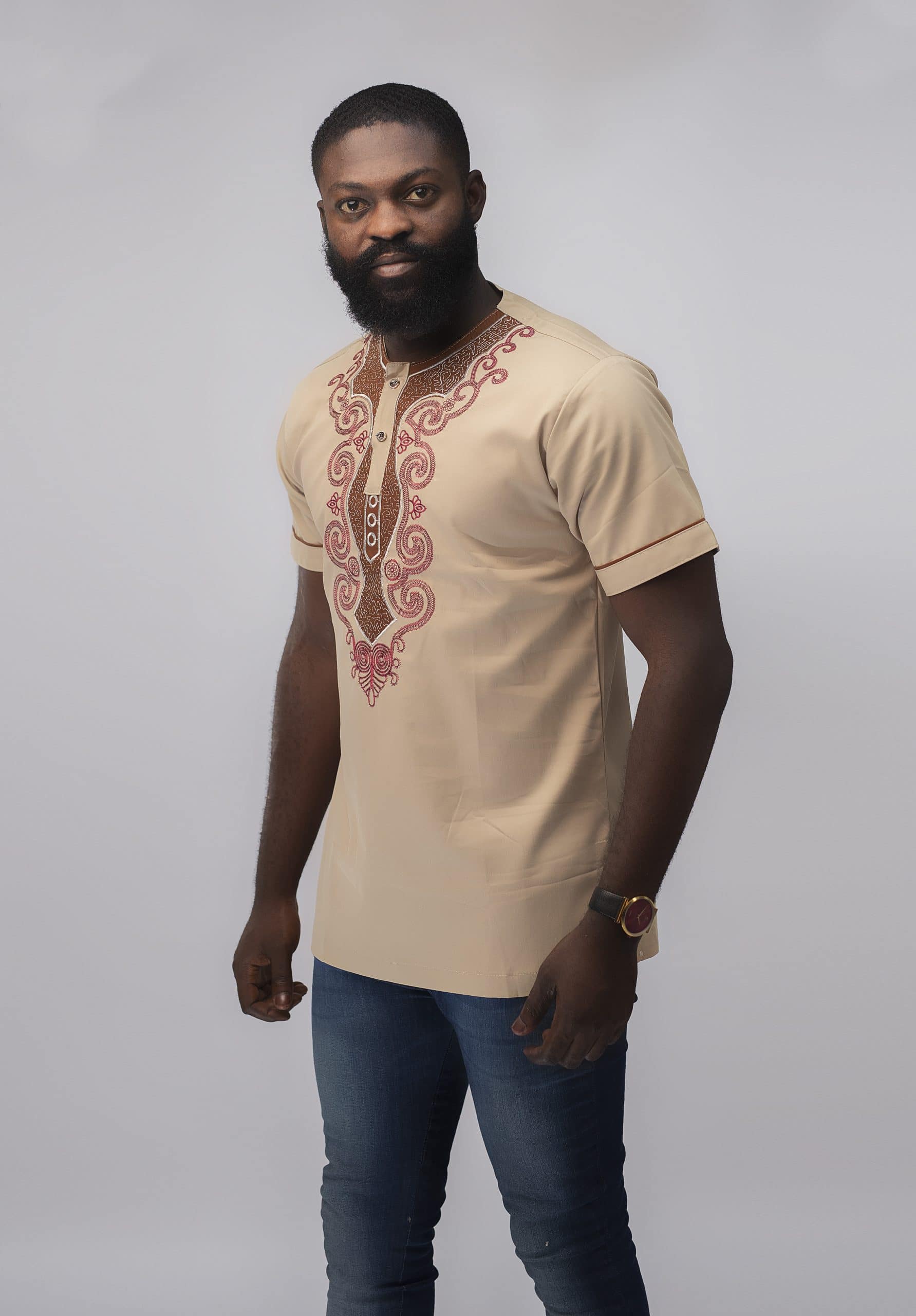 Melange Slim Fit Embroidered African Shirt