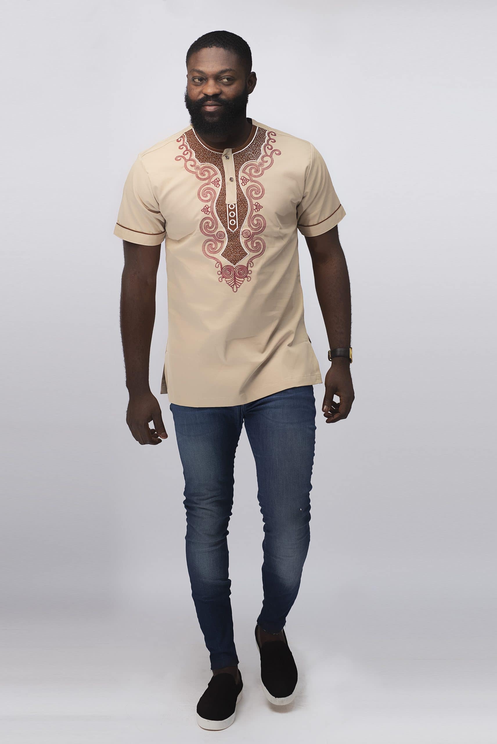 Melange Slim Fit Embroidered African Shirt - Image 3