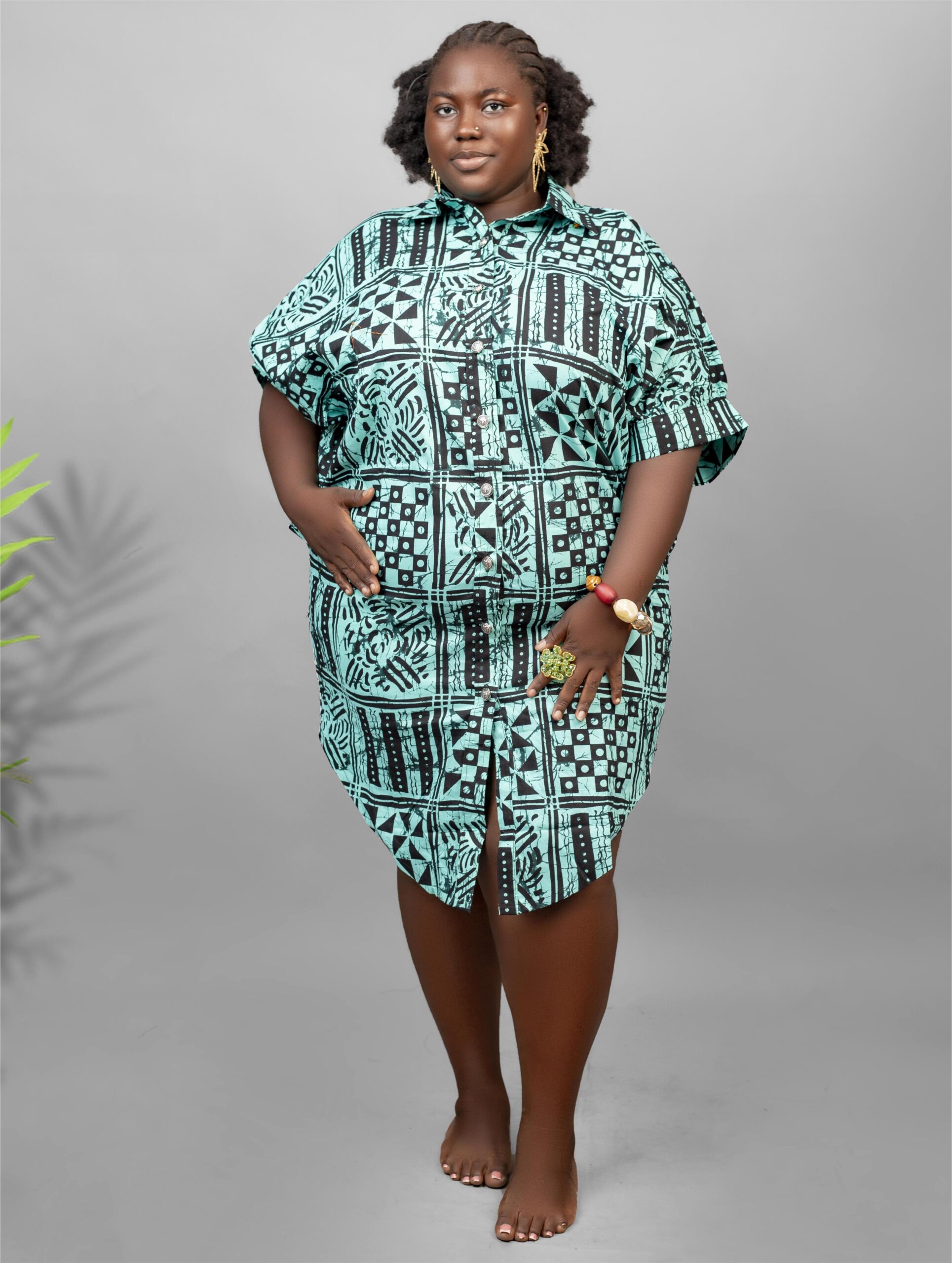 Plus Size African Print Shirt Dress - Marela