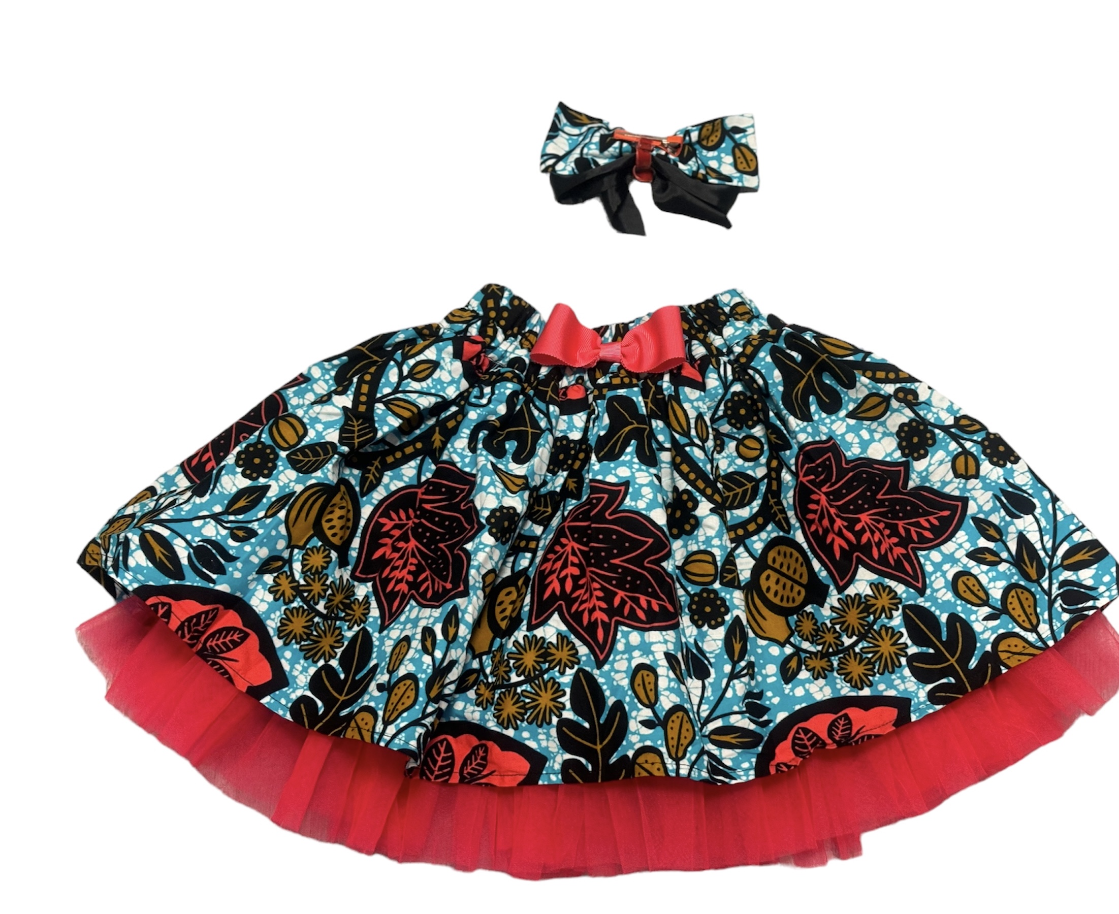 JTAphrique Beautiful Custom Made Ankara Kids Bow & Skirt Set