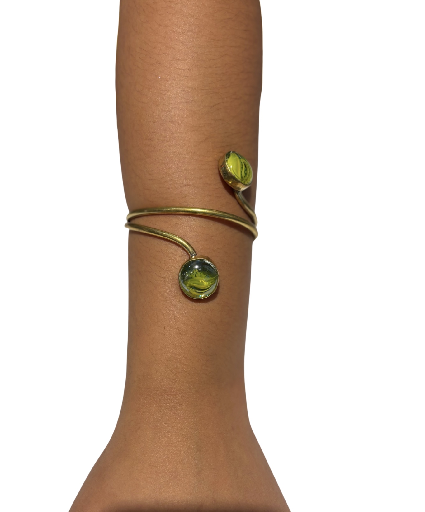 Adjustable Brass Bracelet with Resin Stone Accents