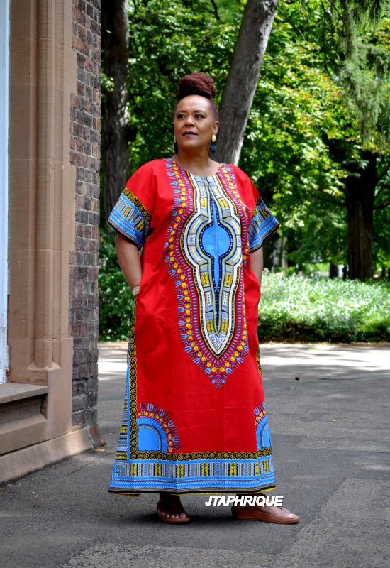 Red Dashiki Kaftan Zip Front Maxi Dress