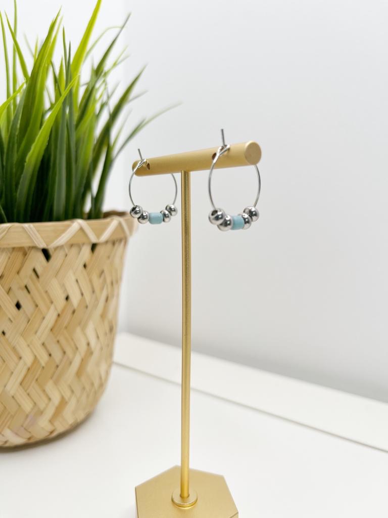Yonas Blue Silver Long Dangle Round Hoop Earrings - Image 2