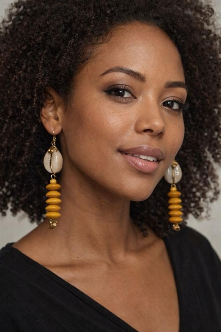 Handmade Mustard Yellow & Cowrie Shell Long Kenyan Beaded Earrings