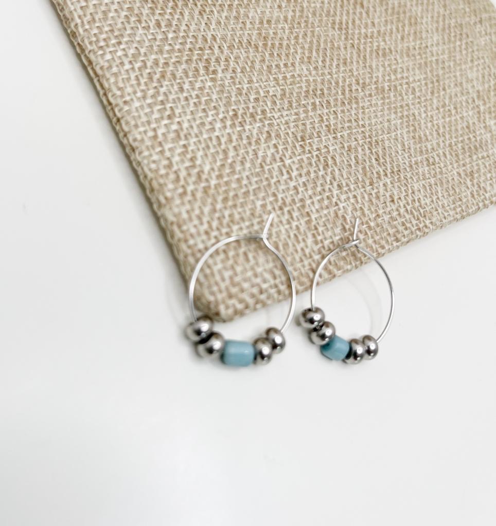 Yonas Blue Silver Long Dangle Round Hoop Earrings - Image 4
