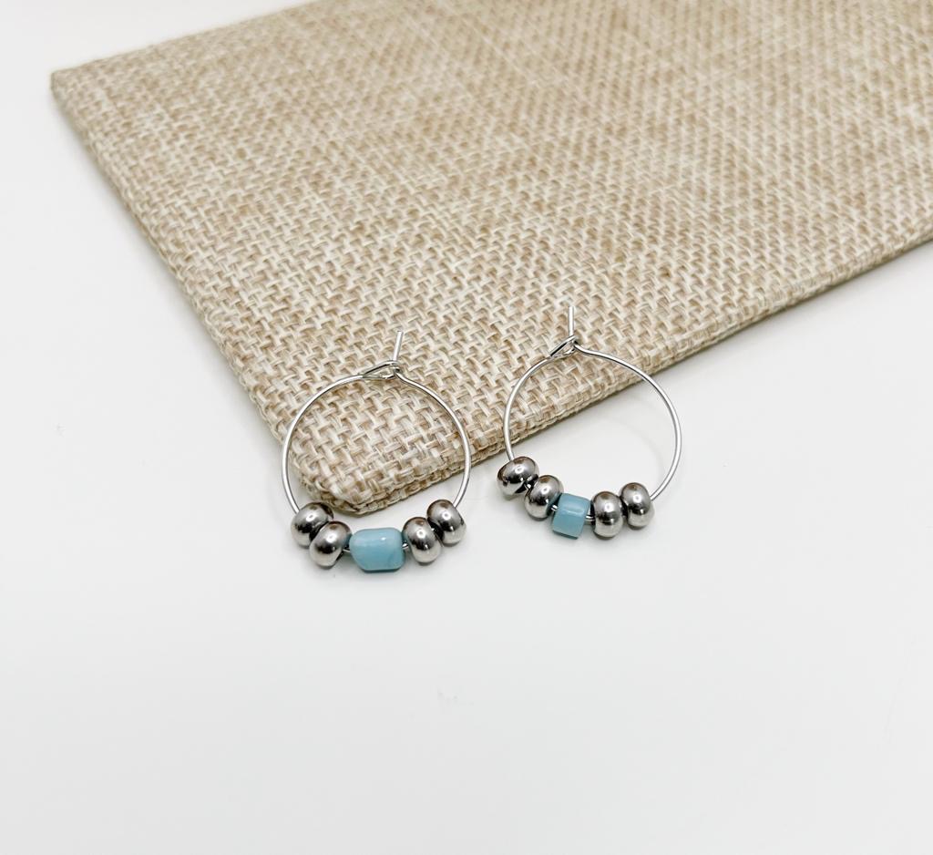 Yonas Blue Silver Long Dangle Round Hoop Earrings - Image 3