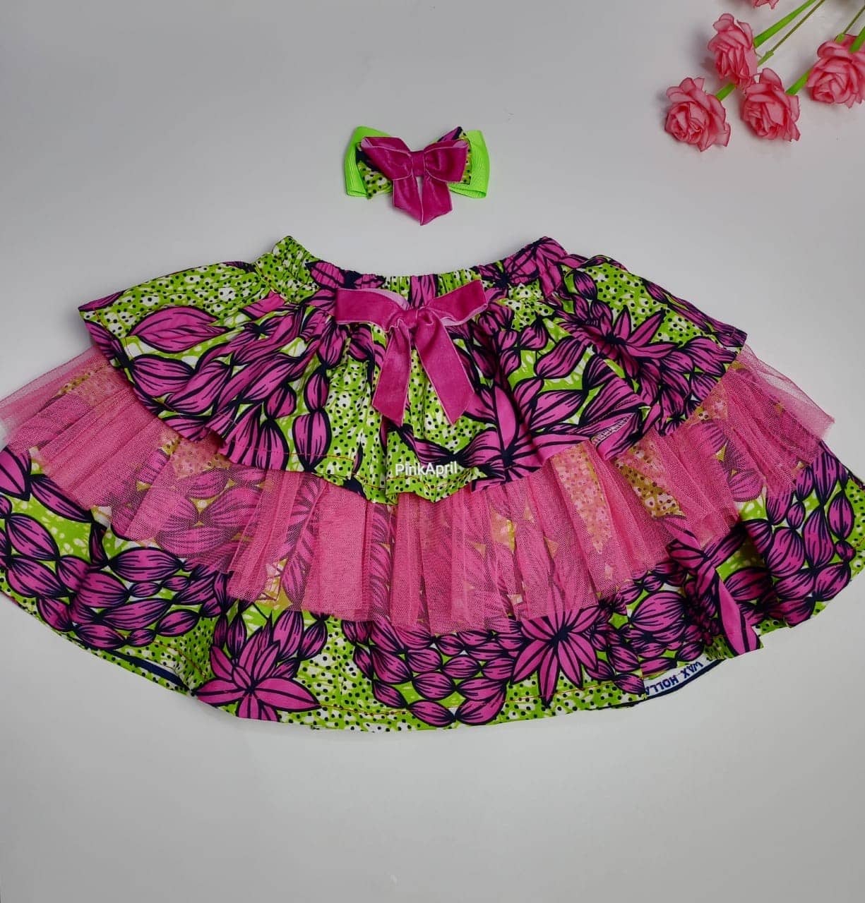 Vibrant Hazina Multi Ankara Kids Bow & Skirt Set