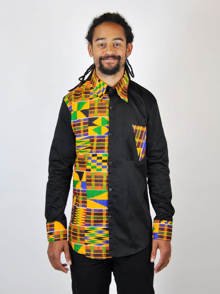 Black African Kente Fusion Suit Shirt