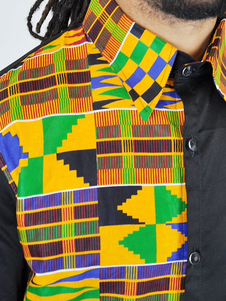 Black African Kente Fusion Suit Shirt - Image 4